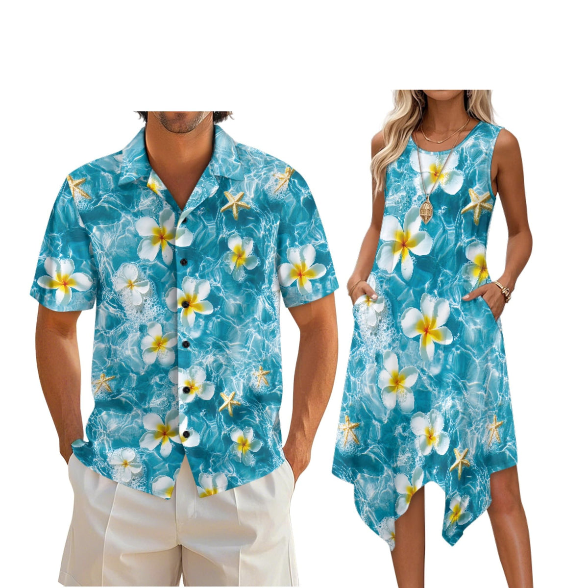 Couple Matching Outfit Hawaiian Men's Button Down Shirt Sleeveless Sundresses Dress Summer Dress for Women 2026