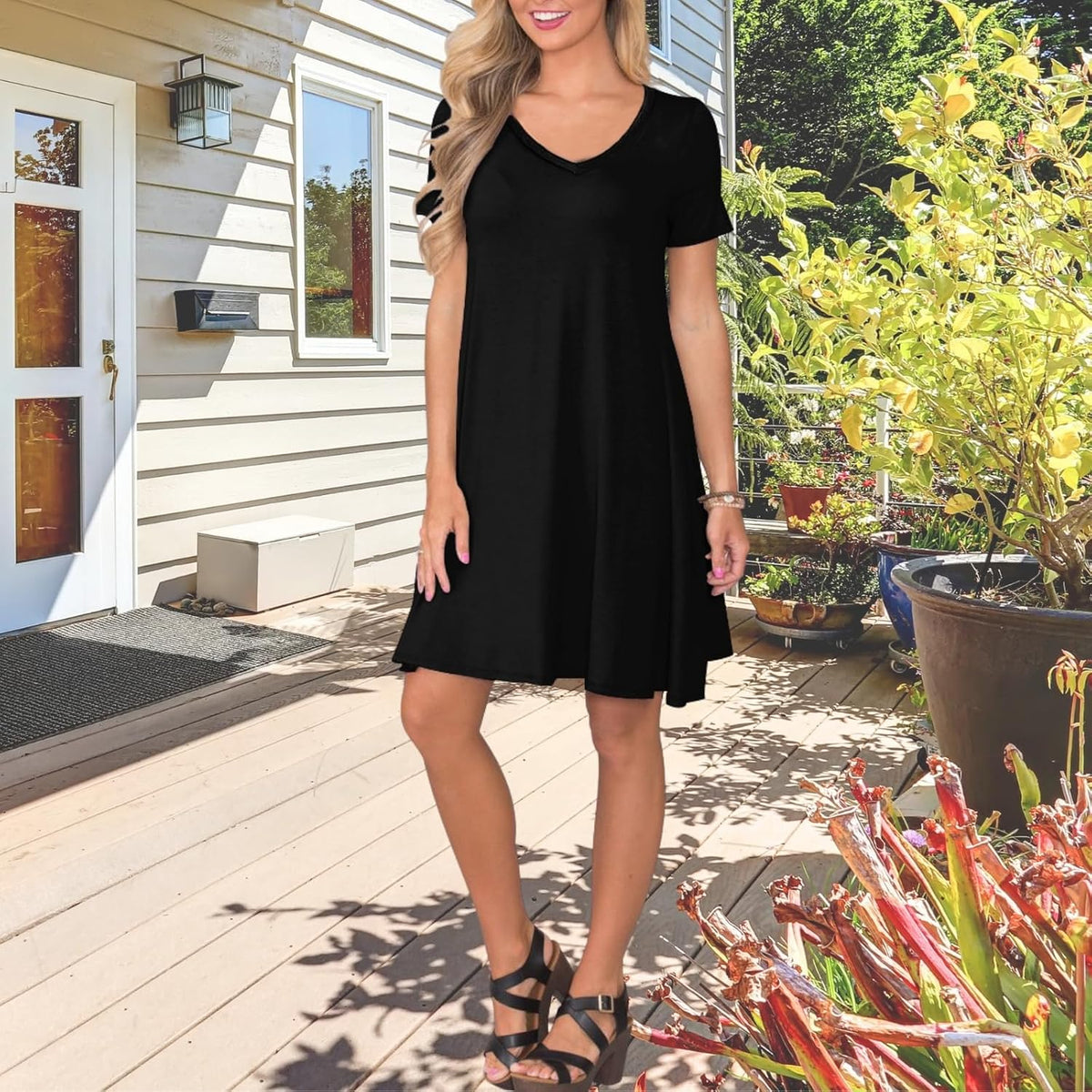 lionstill Women's Casual T Shirt Dress Summer Short Sleeve Swing Dresses with Pockets