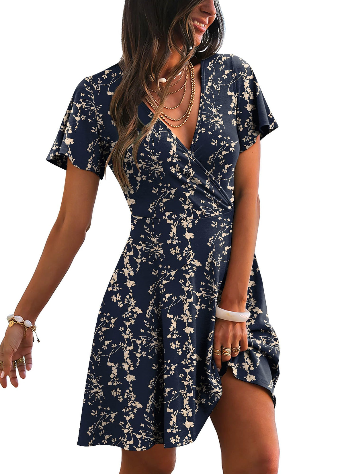 RUMIA Women Casual Dresses Wrap V Neck Dress A-Line Summer Sundress Fashion