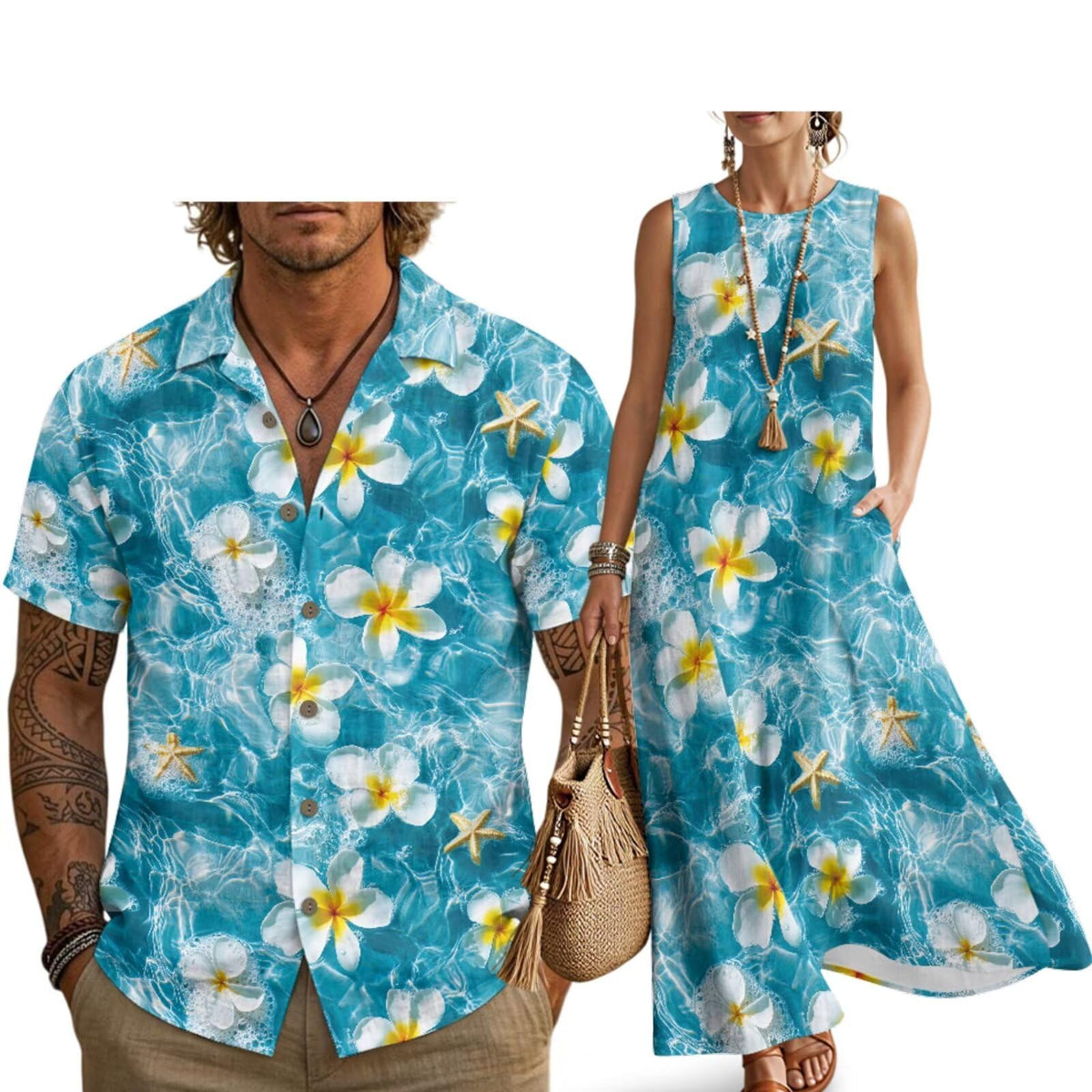 Husband and Wife Clothes Linen Casual Shirt for Men Maxi Dress for Women Summer Dress Matching Vacation Clothes