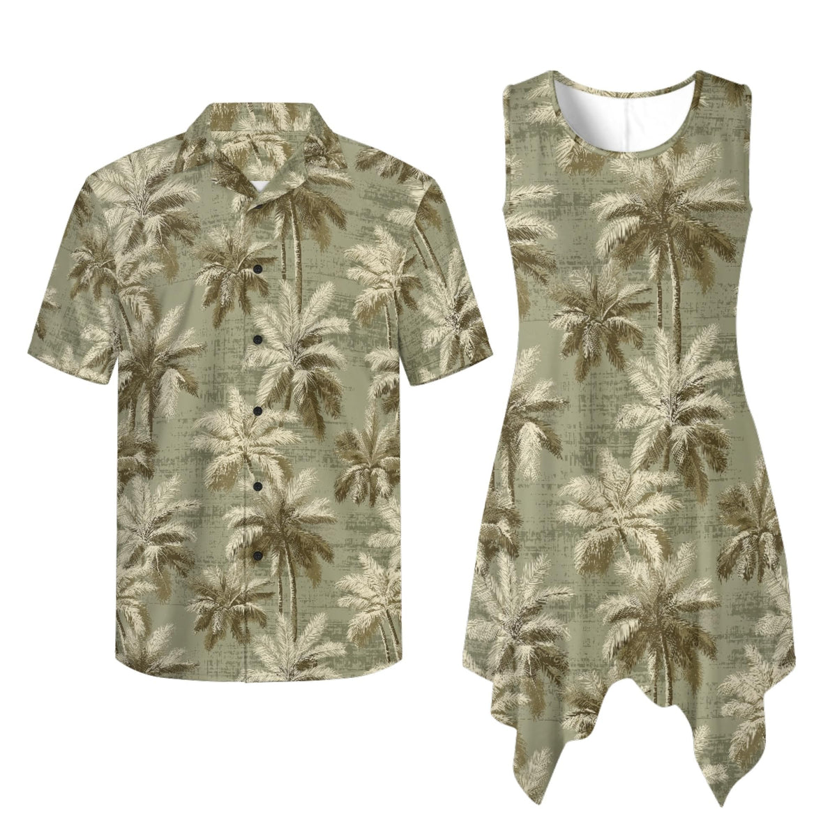 TOADDITDO Couple Shirts and Dress Matching Outfit Womens Sleeveless Flared Mini Sundress or Mens Buttons Hawaiian Aloha Shirt