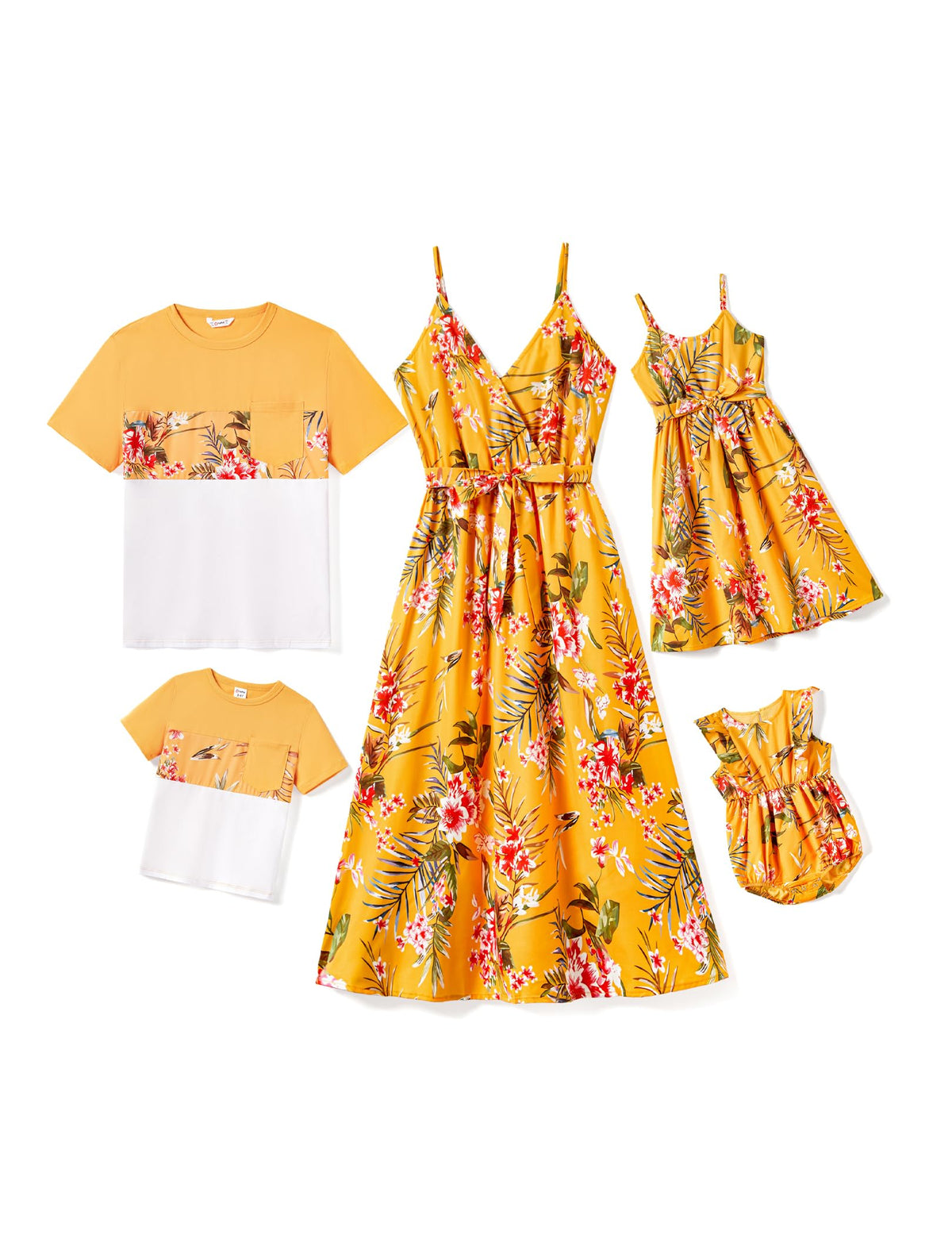 PATPAT Family Matching Outfits Mommy and Me Dresses Hawaiian Tropical Vacation Beach Spaghetti Strap Dress and Shirt