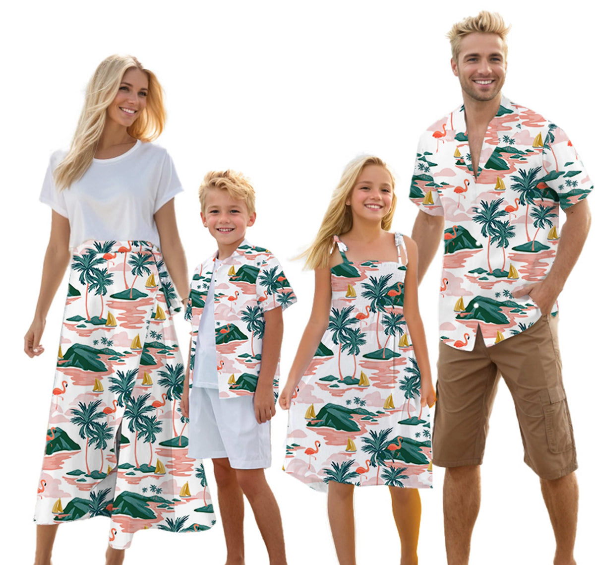 Cromoncent Matching Hawaiian Outfits for Family, Dad and Son Matching Luau Beach Tropical Shirts Mommy Daughter Tropical Sets