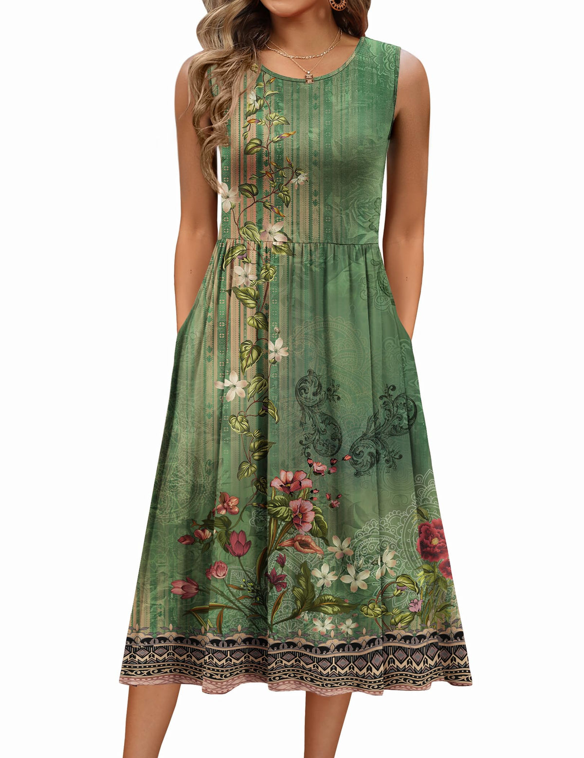Zeagoo Women's Summer Tank Midi Dress with Pockets Floral Sleeveless A-Line Casual Loose T-Shirt Dresses Beach Sundress 2026