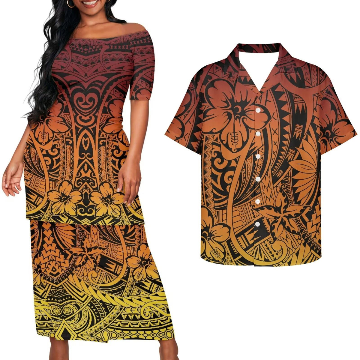 Samoa Couple Outfit Puletasi Samoa Dress Polynesian Shirts for Men Puletasi Samoan Traditional Dress Hawaiian