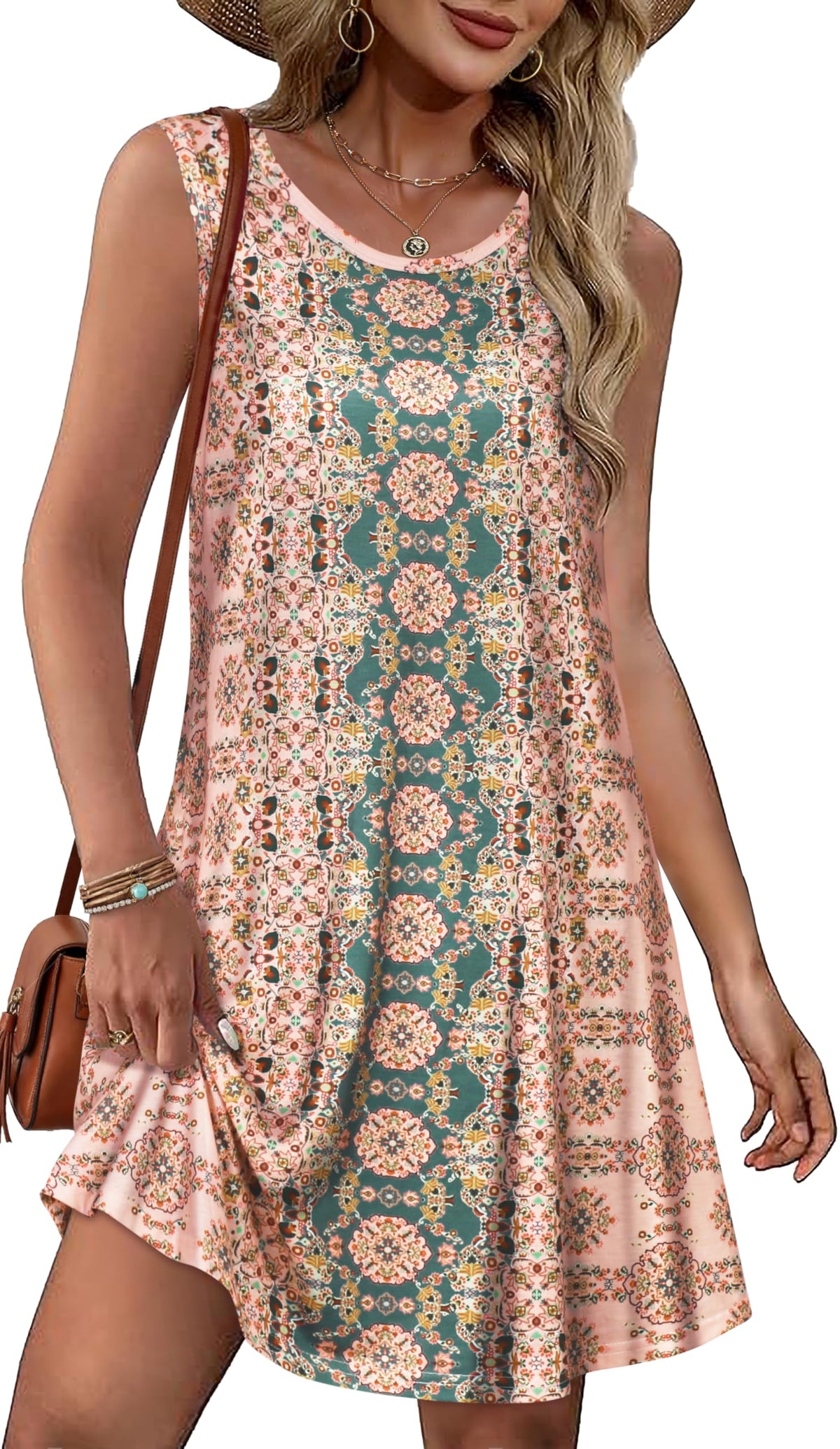 elescat Summer Dresses for Women Boho Sleeveless Pocket Tshirt Sundresses