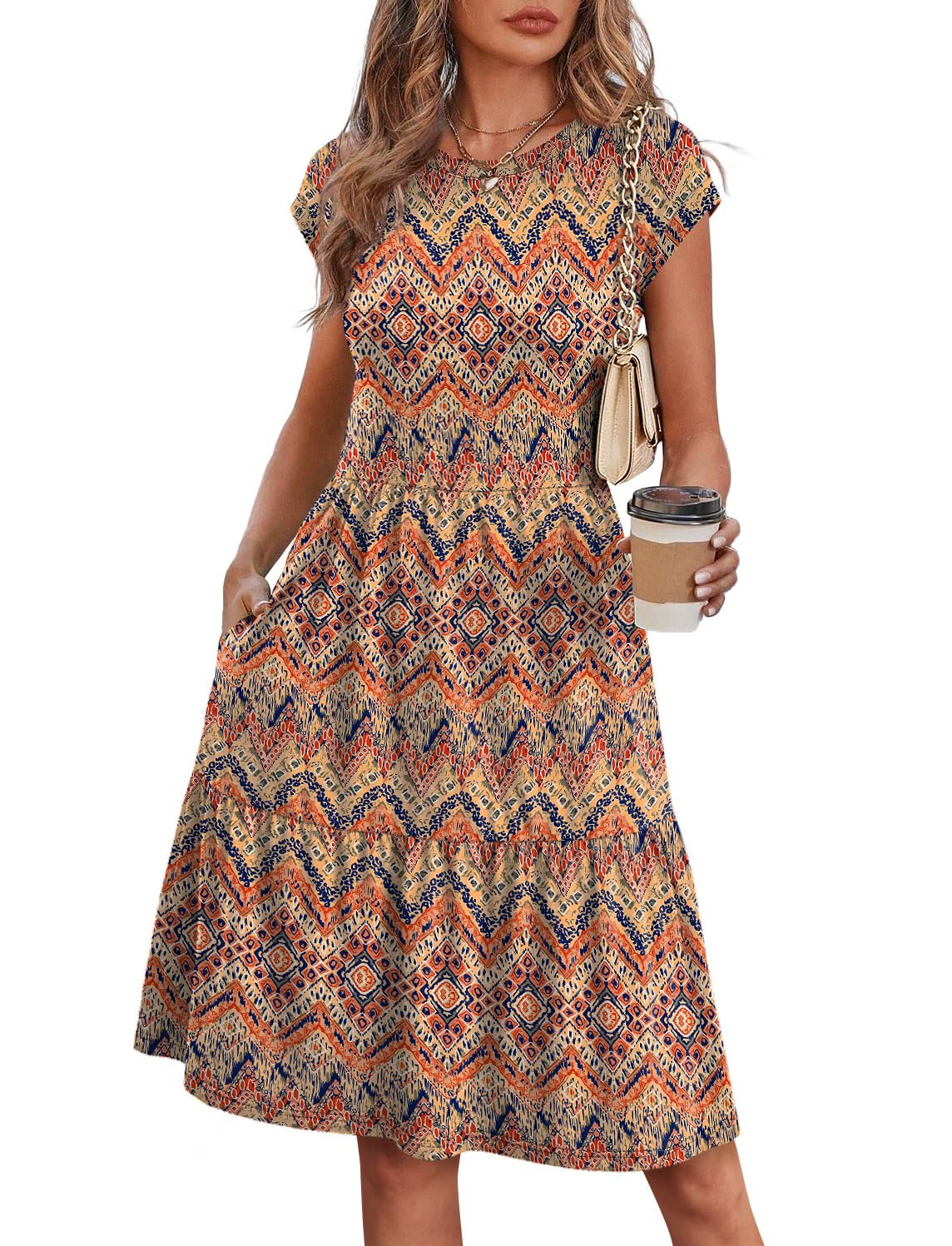 WIHOLL Summer Dresses for Women 2026 Cap Sleeve Casual Sundresses Floral Tiered Swing Fashion Beach Vacation Dress