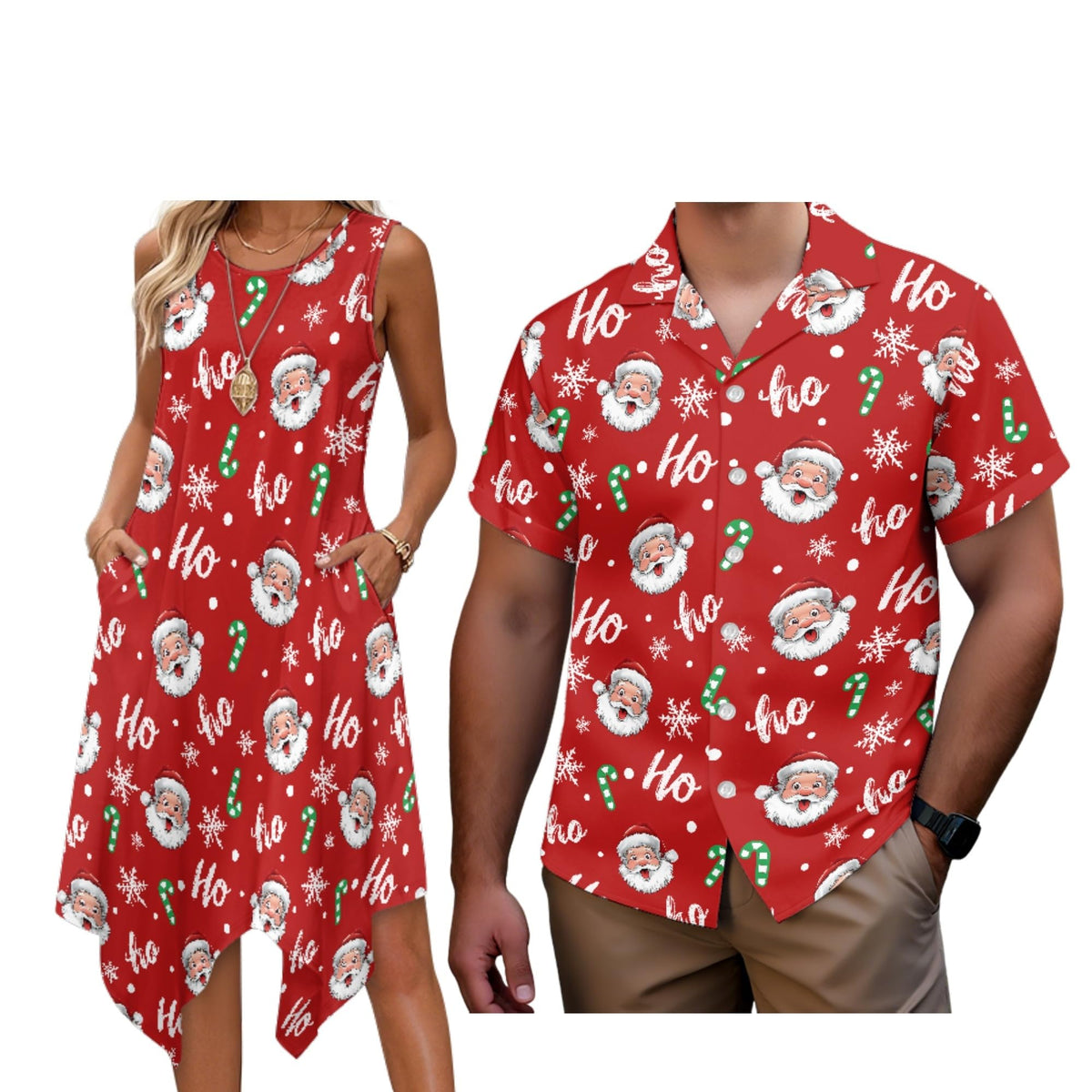 Matching Hawaiian Outfits for Couples Womens Asymmetrical Midi Dress Mens Beach Shirts Short Sleeve Button Up Shirt