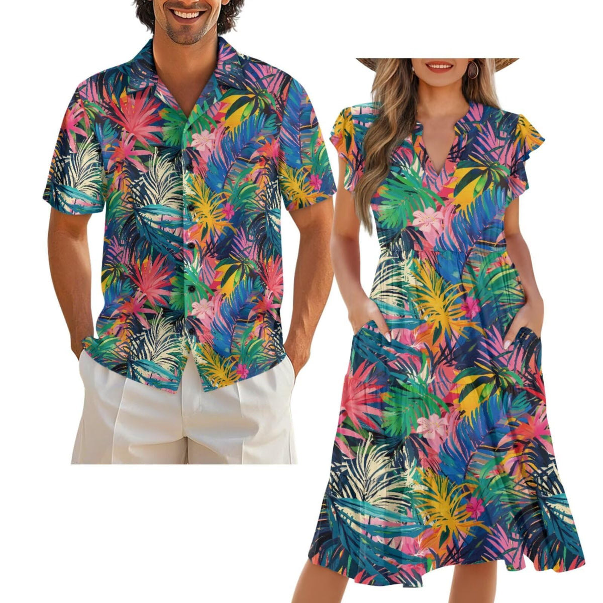 Matching Hawaiian Outfits for Couples Matching Tropical Outfits Vacation Clothes Womens Summer Dresses Mens Shirts
