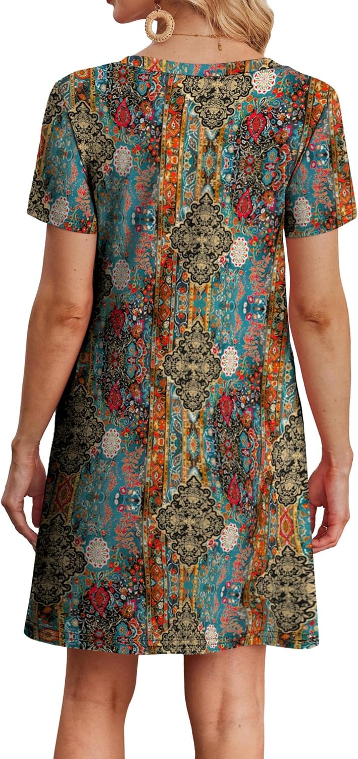 WIHOLL Boho Summer Dresses for Women Casual Loose T Shirt Dress with Pockets Beach Vacation Outfits S-4XL