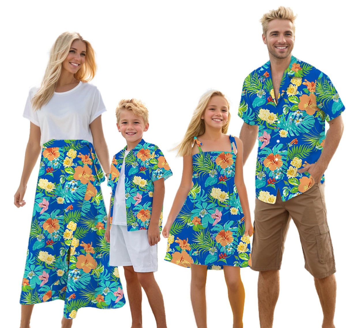 Cromoncent Matching Hawaiian Outfits for Family, Dad and Son Matching Luau Beach Tropical Shirts Mommy Daughter Tropical Sets