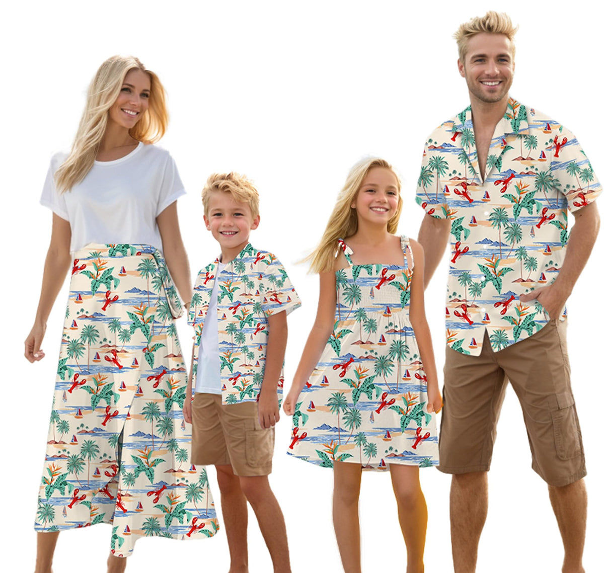 Cromoncent Matching Hawaiian Outfits for Family, Dad and Son Matching Luau Beach Tropical Shirts Mommy Daughter Tropical Sets