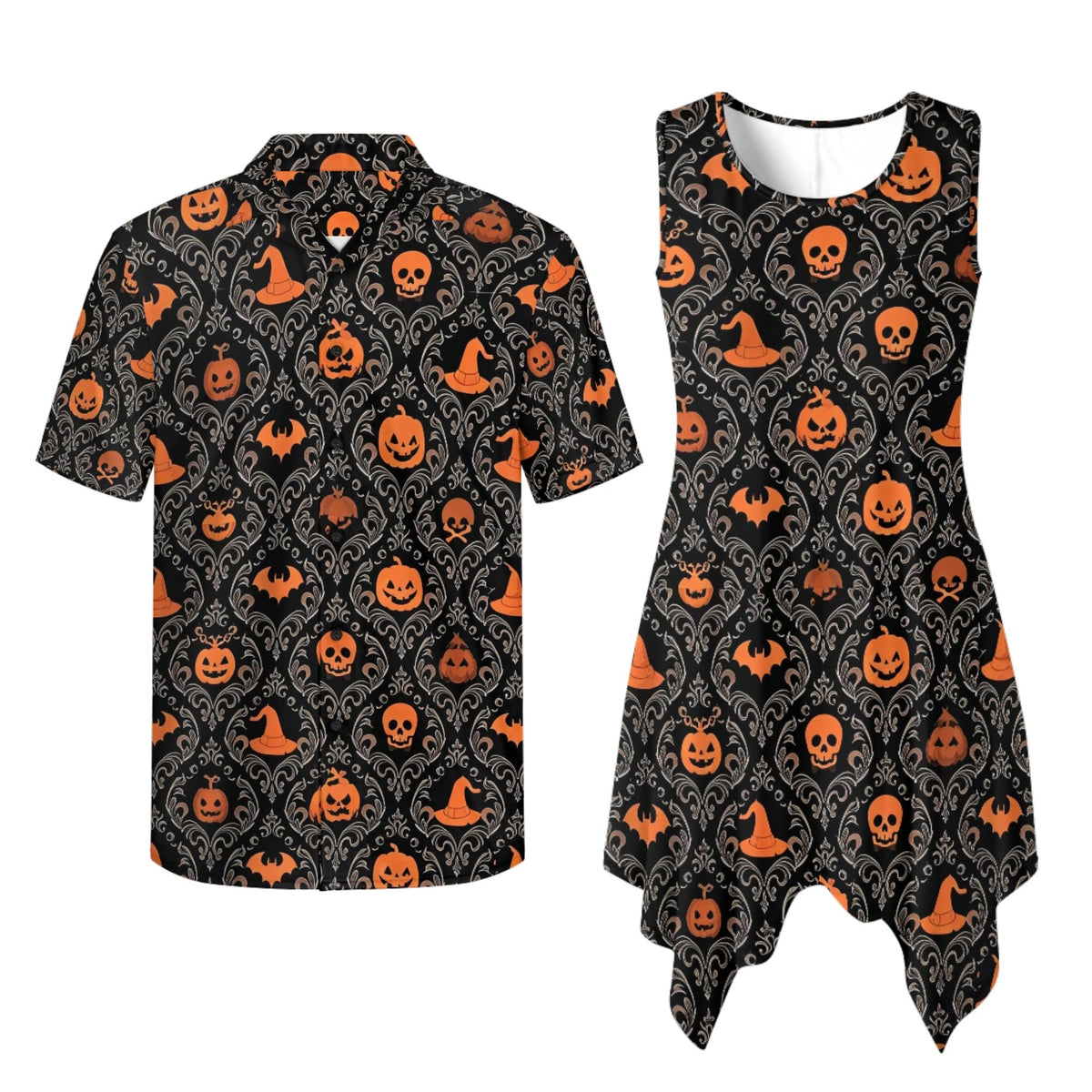 TOADDITDO Couple Shirts and Dress Matching Outfit Womens Sleeveless Flared Mini Sundress or Mens Buttons Hawaiian Aloha Shirt