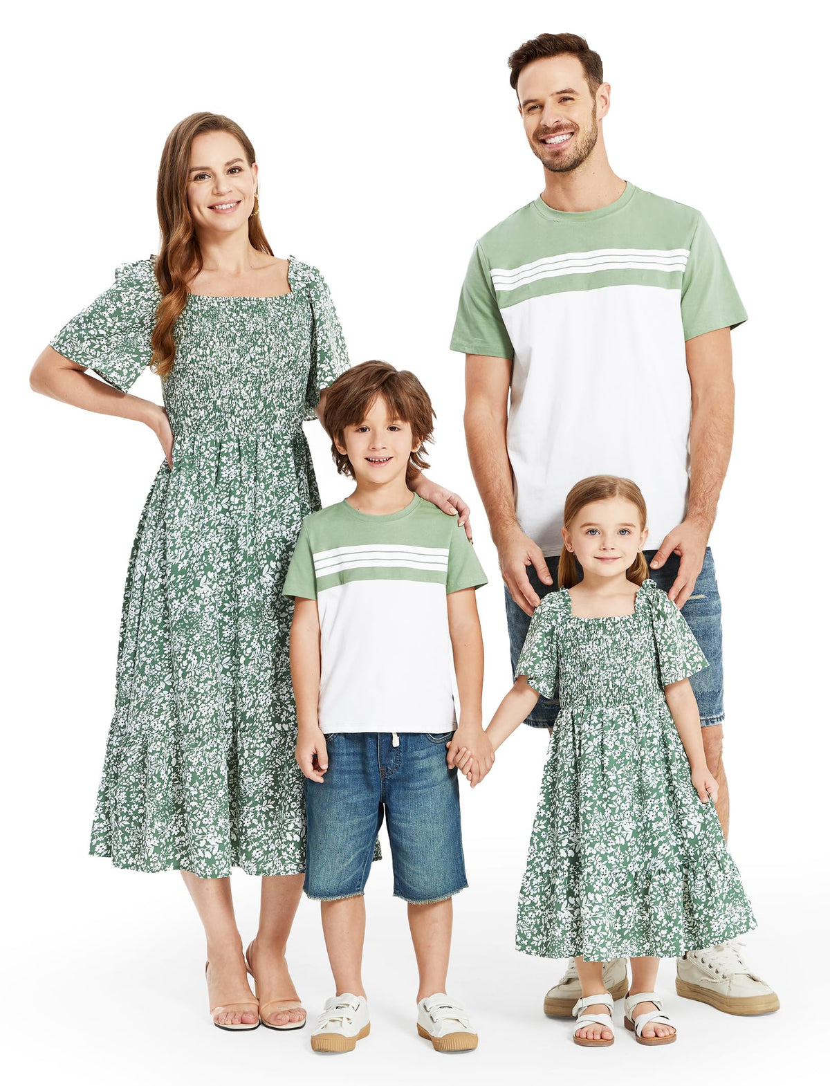PATPAT Family Matching Outfits Mommy and Me Dresses Floral Dress & T-Shirts