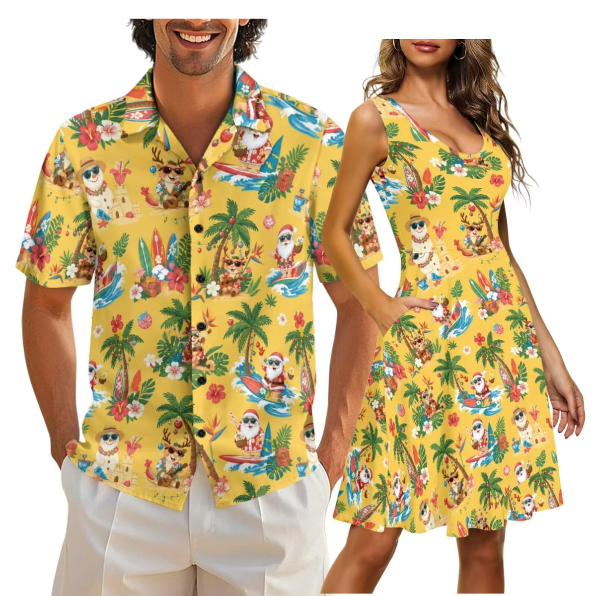 Cozeyat Independence Day Matching Outfits for Couples Mens Short Sleeve Button Down Shirts Womens Sleeveless Dress