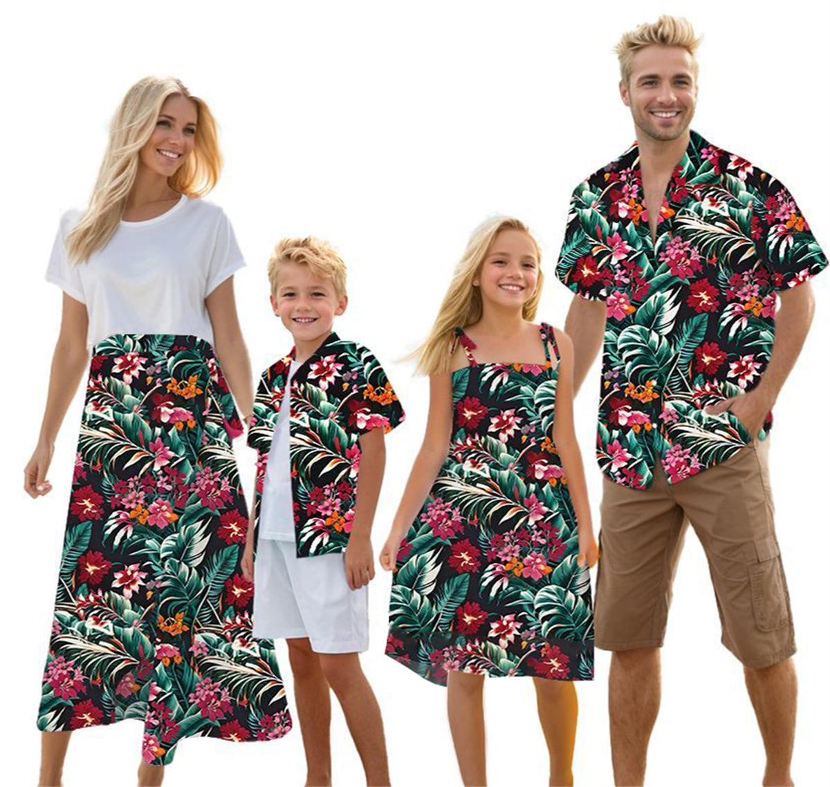 Cromoncent Matching Hawaiian Outfits for Family, Dad and Son Matching Luau Beach Tropical Shirts Mommy Daughter Tropical Sets