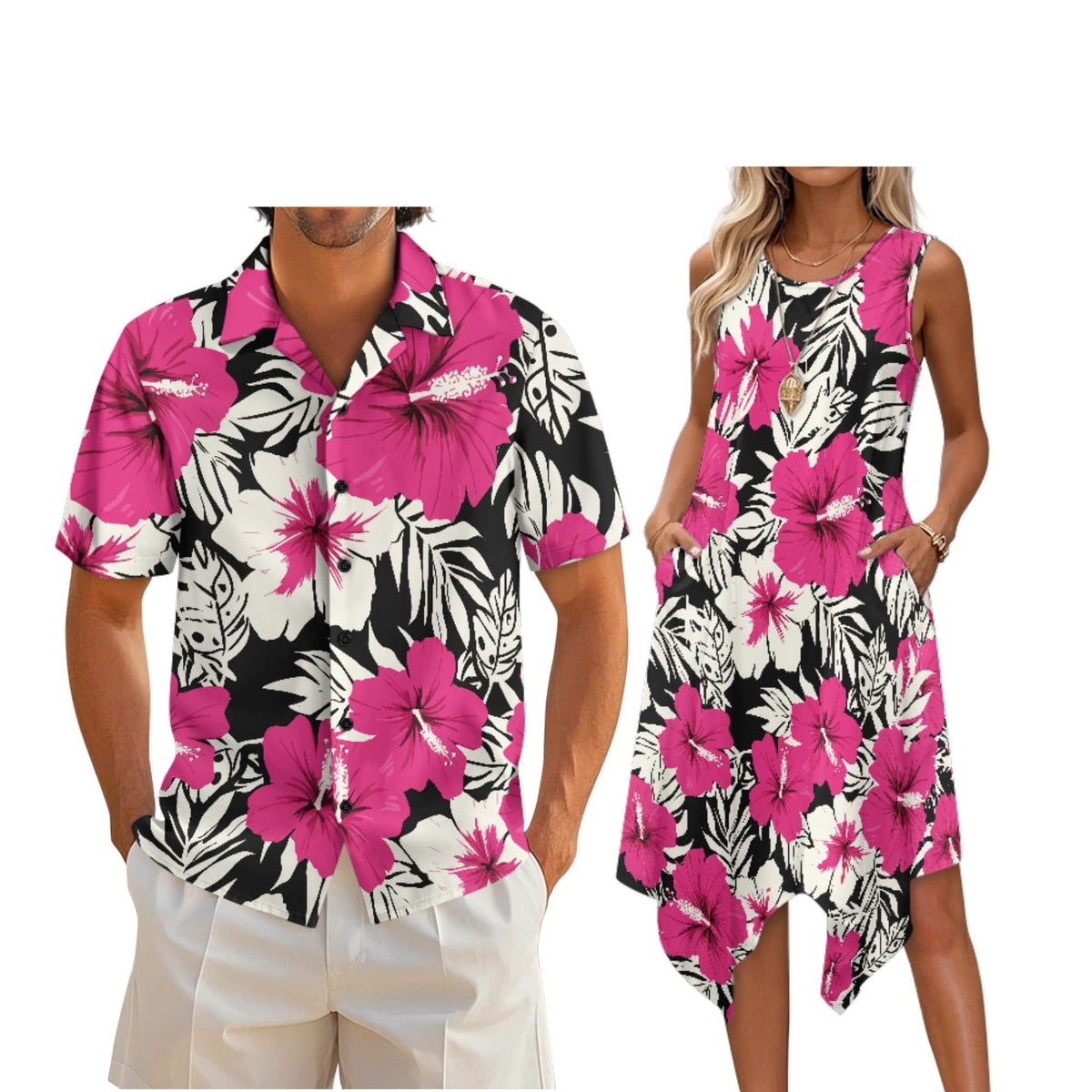 Couple Matching Outfit Hawaiian Men's Button Down Shirt Sleeveless Sundresses Dress Summer Dress for Women 2026