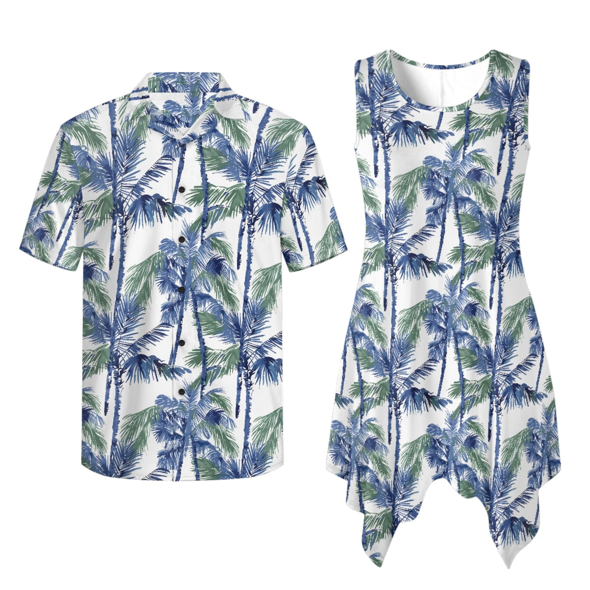 TOADDITDO Couple Shirts and Dress Matching Outfit Womens Sleeveless Flared Mini Sundress or Mens Buttons Hawaiian Aloha Shirt