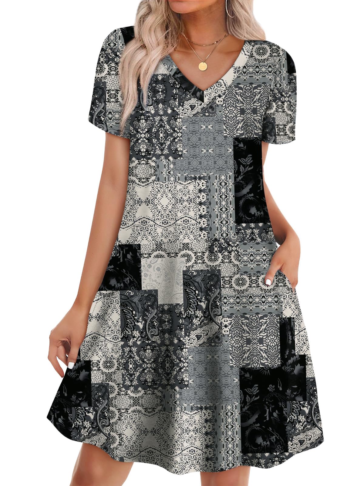 WIHOLL Boho Summer Dresses for Women Casual Loose T Shirt Dress with Pockets Beach Vacation Outfits S-4XL