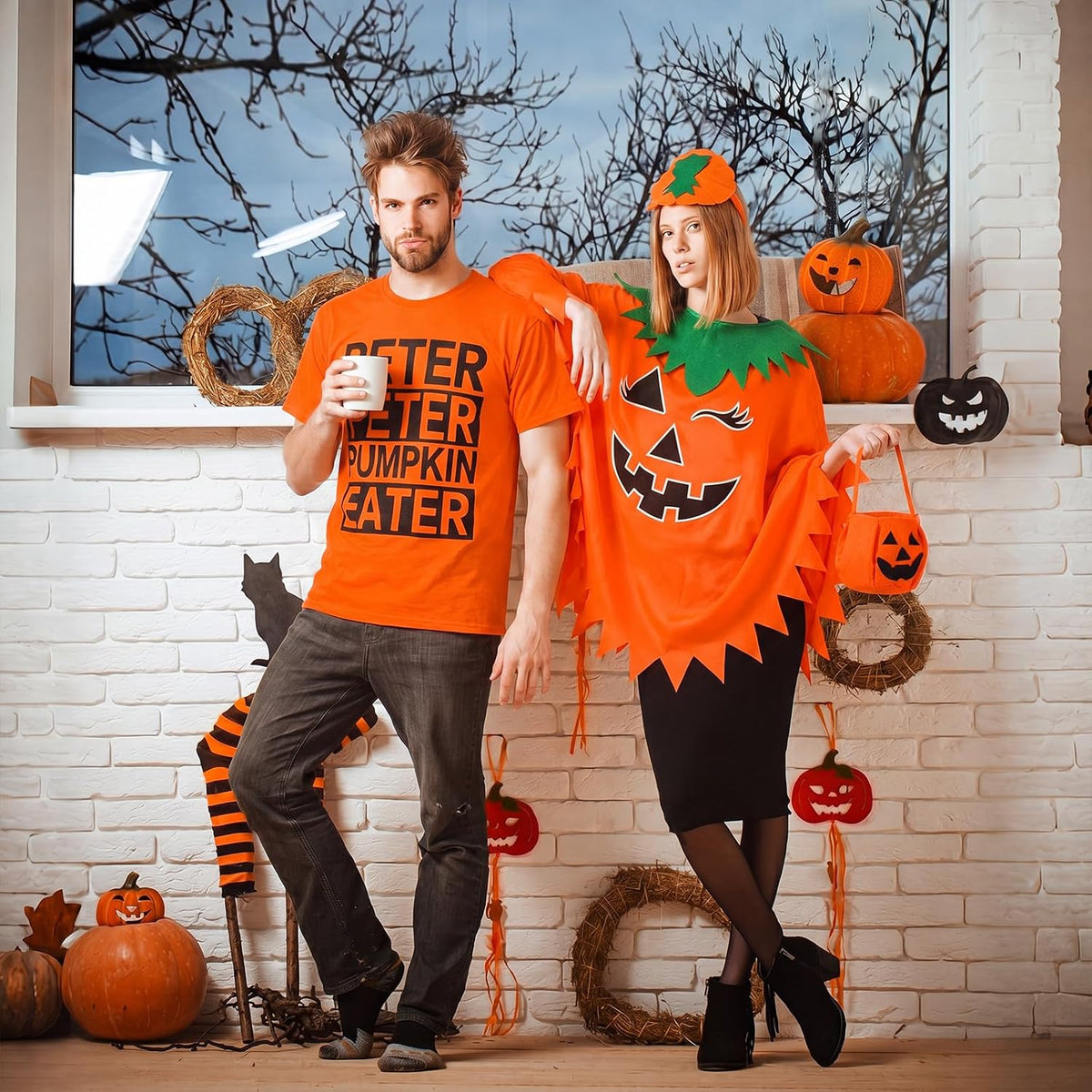 Mepase 4 Pcs Couples Funny Halloween Pumpkin Costume for Adult,Pumpkin