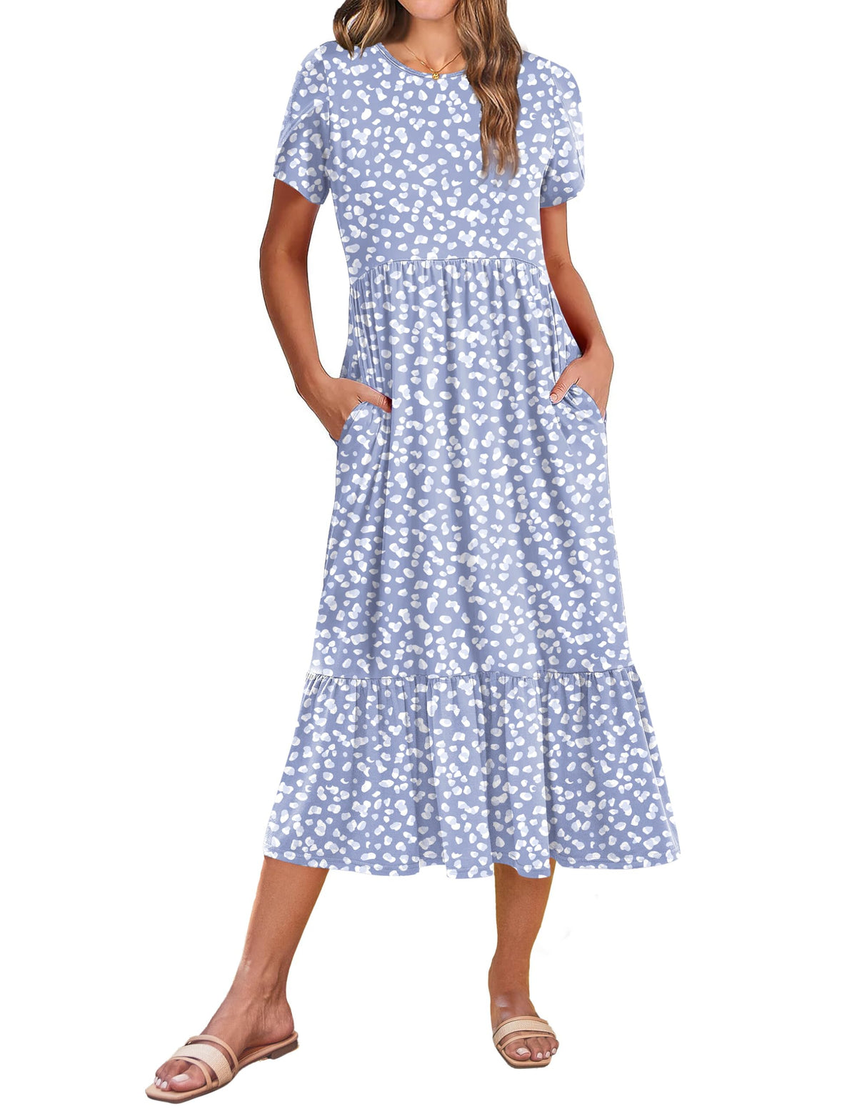Zeagoo Women Summer Midi A Line Dress Short Sleeve Casual Flowy Tiered Beach Long Sundress with Pockets 2026 Vacation Travel