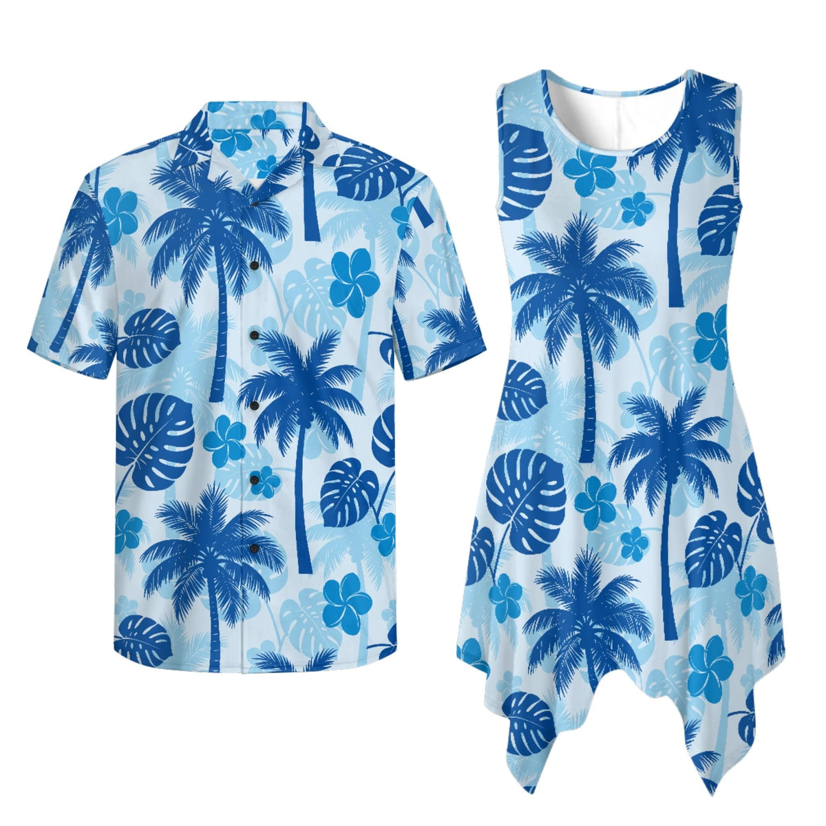 TOADDITDO Couple Shirts and Dress Matching Outfit Womens Sleeveless Flared Mini Sundress or Mens Buttons Hawaiian Aloha Shirt