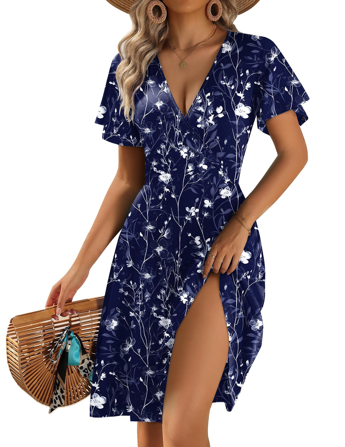 Zeagoo Womens Summer Dresses Wrap V Neck Dress Floral A-Line Ruffle Sleeve Casual Sundress with Pockets 2026