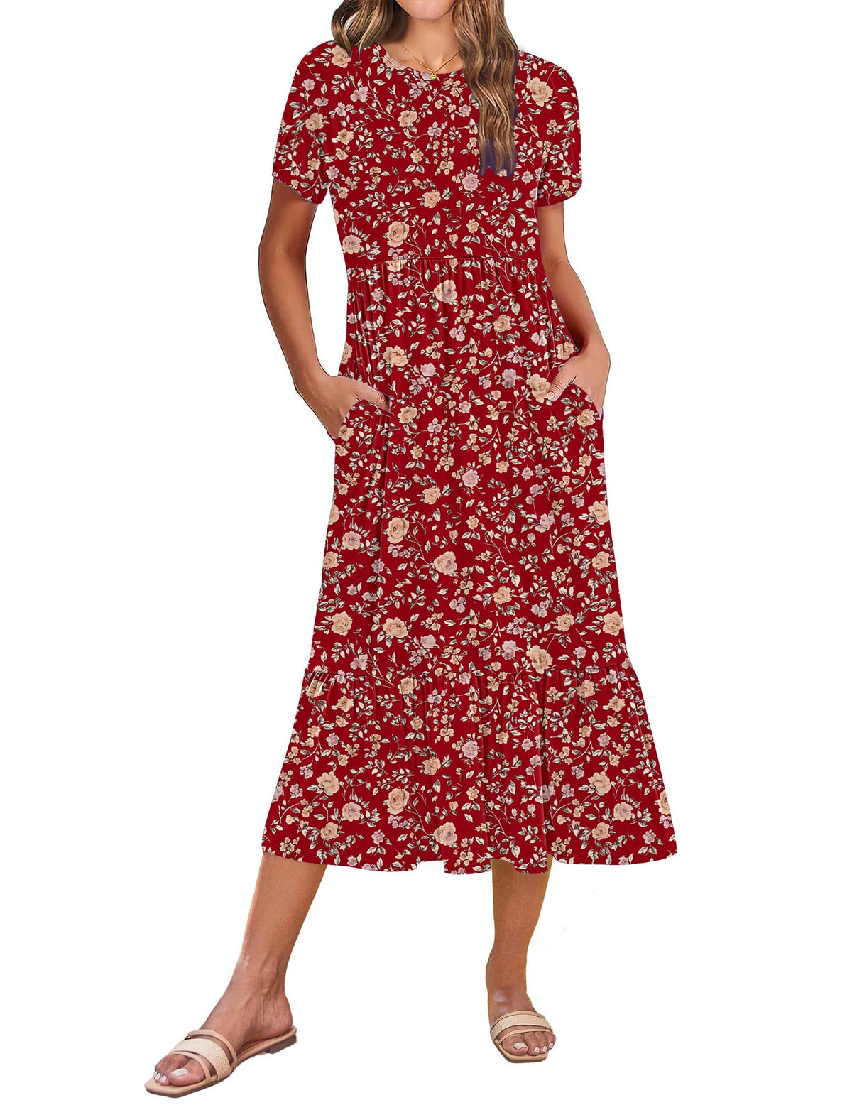 Zeagoo Women Summer Midi A Line Dress Short Sleeve Casual Flowy Tiered Beach Long Sundress with Pockets 2026 Vacation Travel