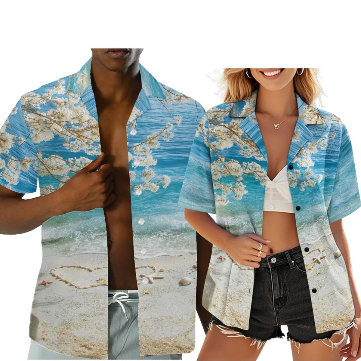 Hawaiian Couples Matching Shirt for Men Women Hawaii Outfit for Husband and Wife Beach Vacation Button Down Shirt