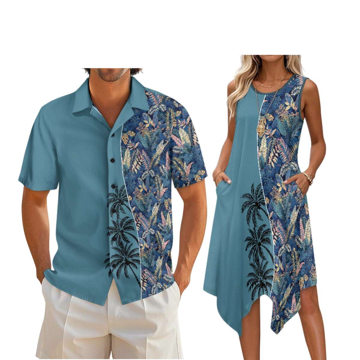 Couple Matching Outfit Hawaiian Men's Button Down Shirt Sleeveless Sundresses Dress Summer Dress for Women 2026
