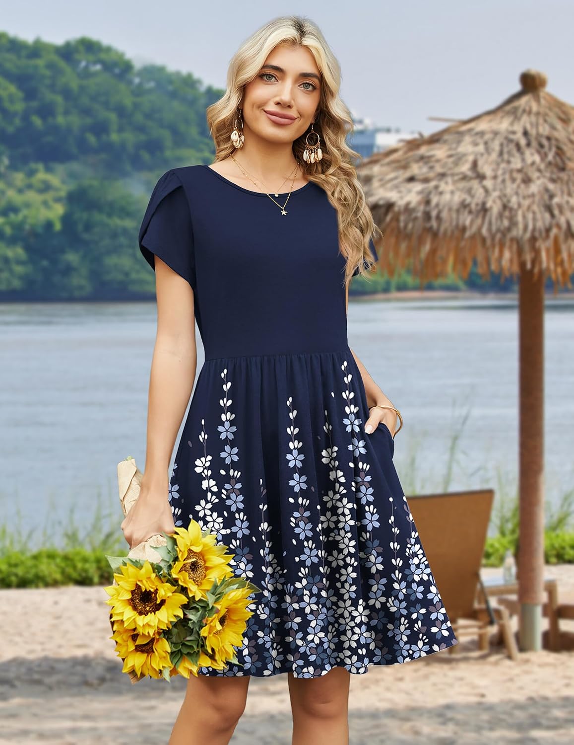 Zeagoo Women Summer Dress 2026 Short Sleeve Aline Mini Dresses with Pockets Casual Swing Tshirt Dress Vocation Beach Sundress