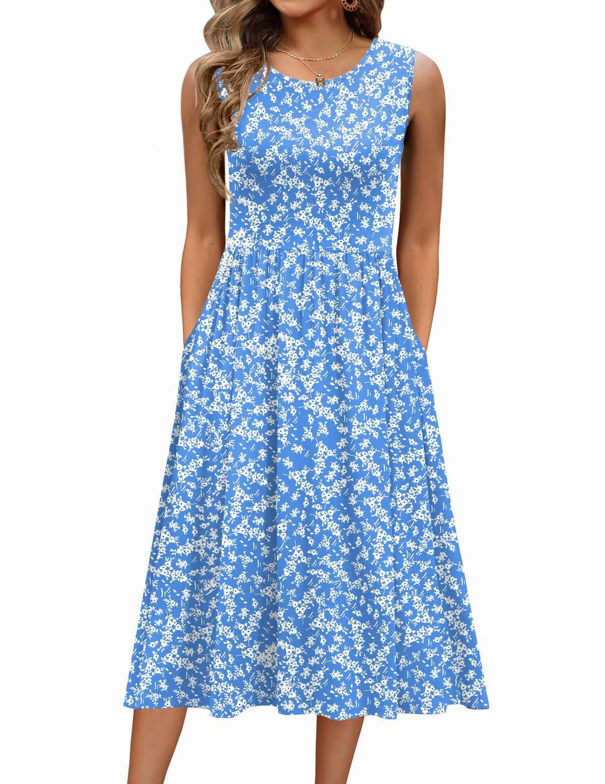 Zeagoo Women's Summer Tank Midi Dress with Pockets Floral Sleeveless A-Line Casual Loose T-Shirt Dresses Beach Sundress 2026