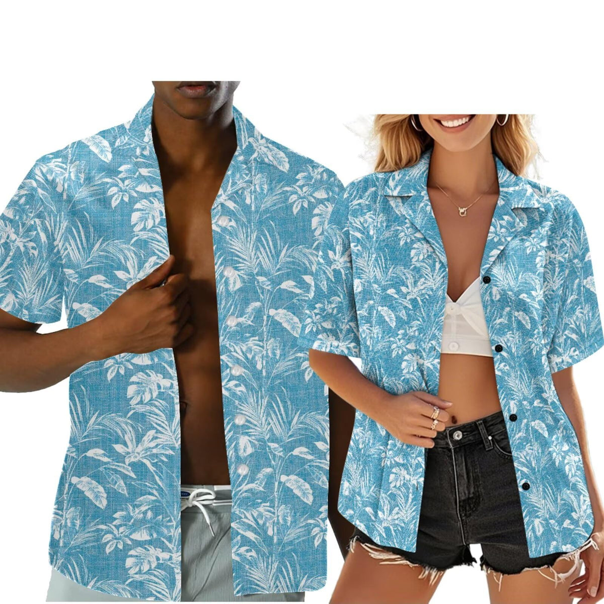 Hawaiian Couples Matching Shirt for Men Women Hawaii Outfit for Husband and Wife Beach Vacation Button Down Shirt