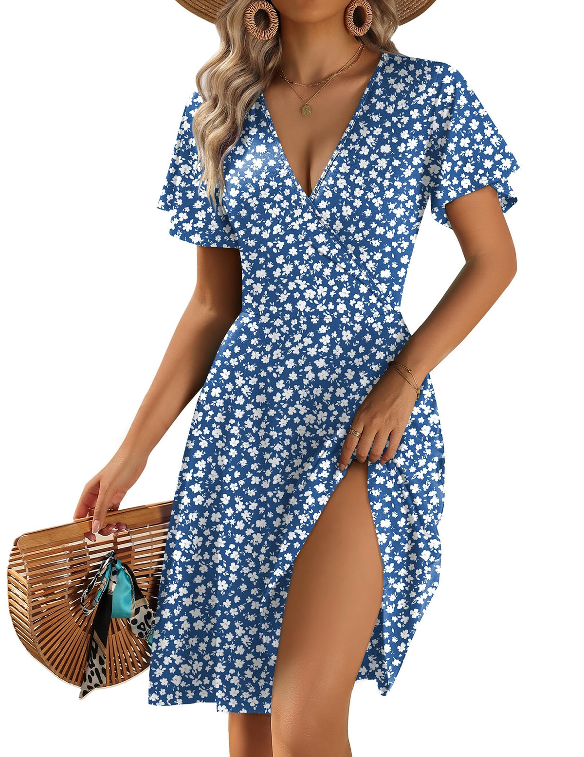 Zeagoo Womens Summer Dresses Wrap V Neck Dress Floral A-Line Ruffle Sleeve Casual Sundress with Pockets 2026