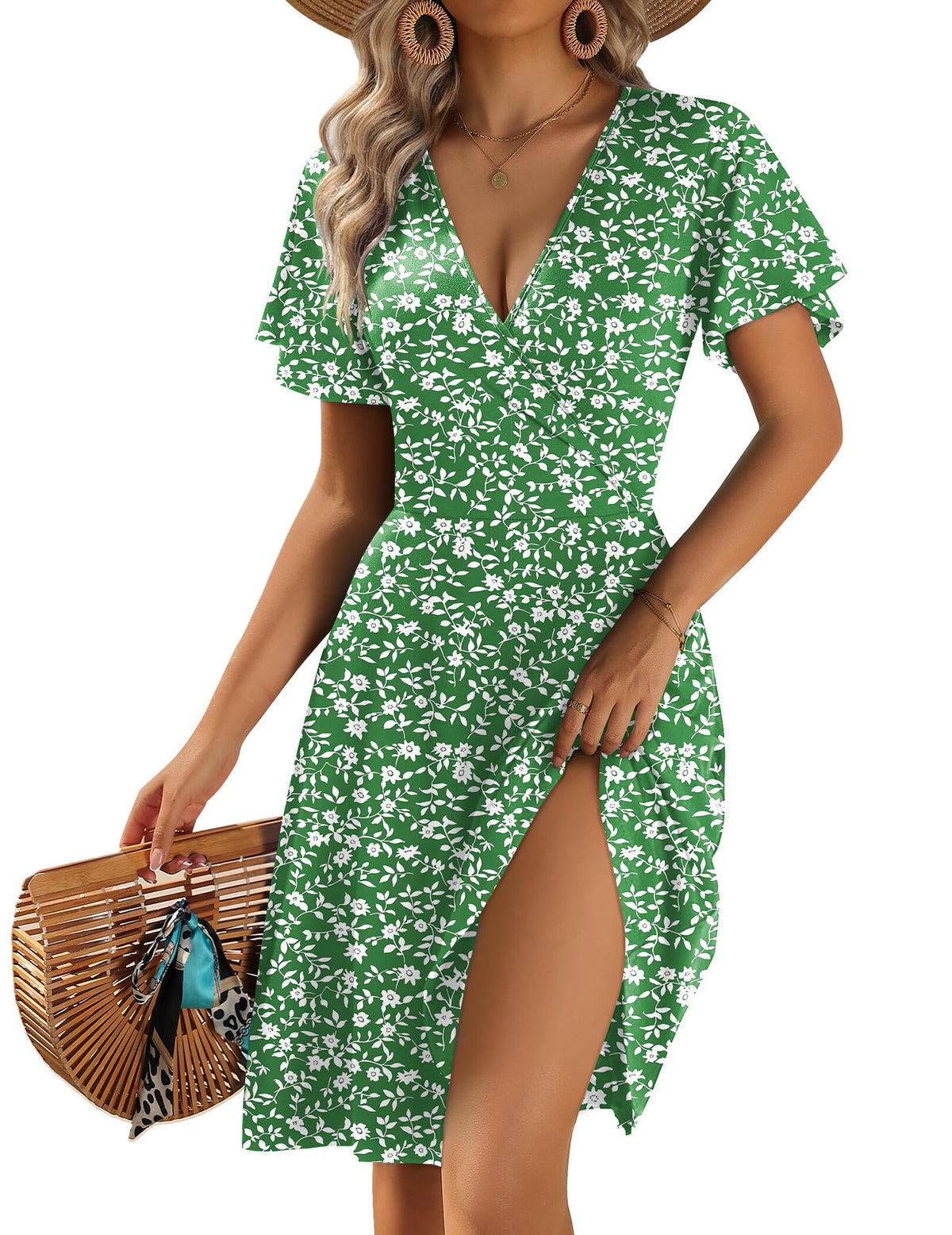 Zeagoo Womens Summer Dresses Wrap V Neck Dress Floral A-Line Ruffle Sleeve Casual Sundress with Pockets 2026