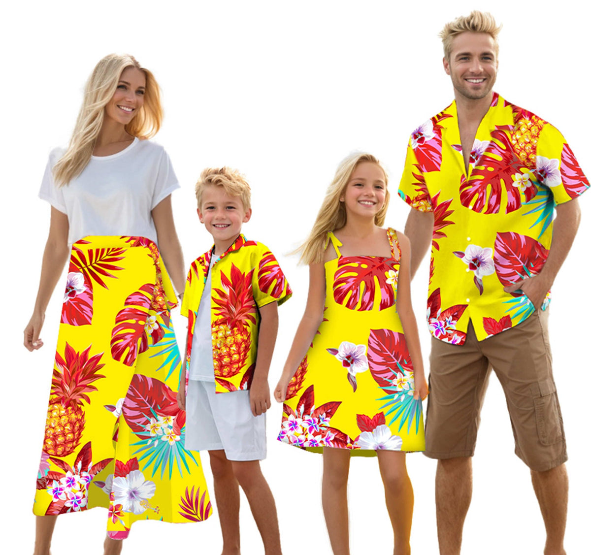 Cromoncent Matching Hawaiian Outfits for Family, Dad and Son Matching Luau Beach Tropical Shirts Mommy Daughter Tropical Sets