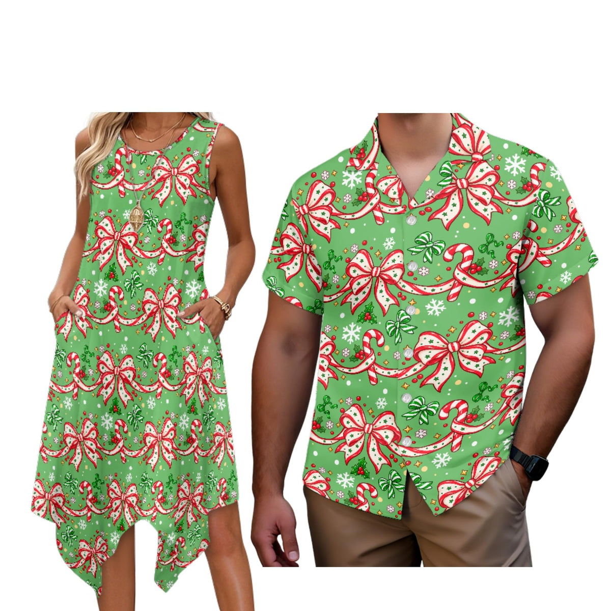 Matching Hawaiian Outfits for Couples Womens Asymmetrical Midi Dress Mens Beach Shirts Short Sleeve Button Up Shirt