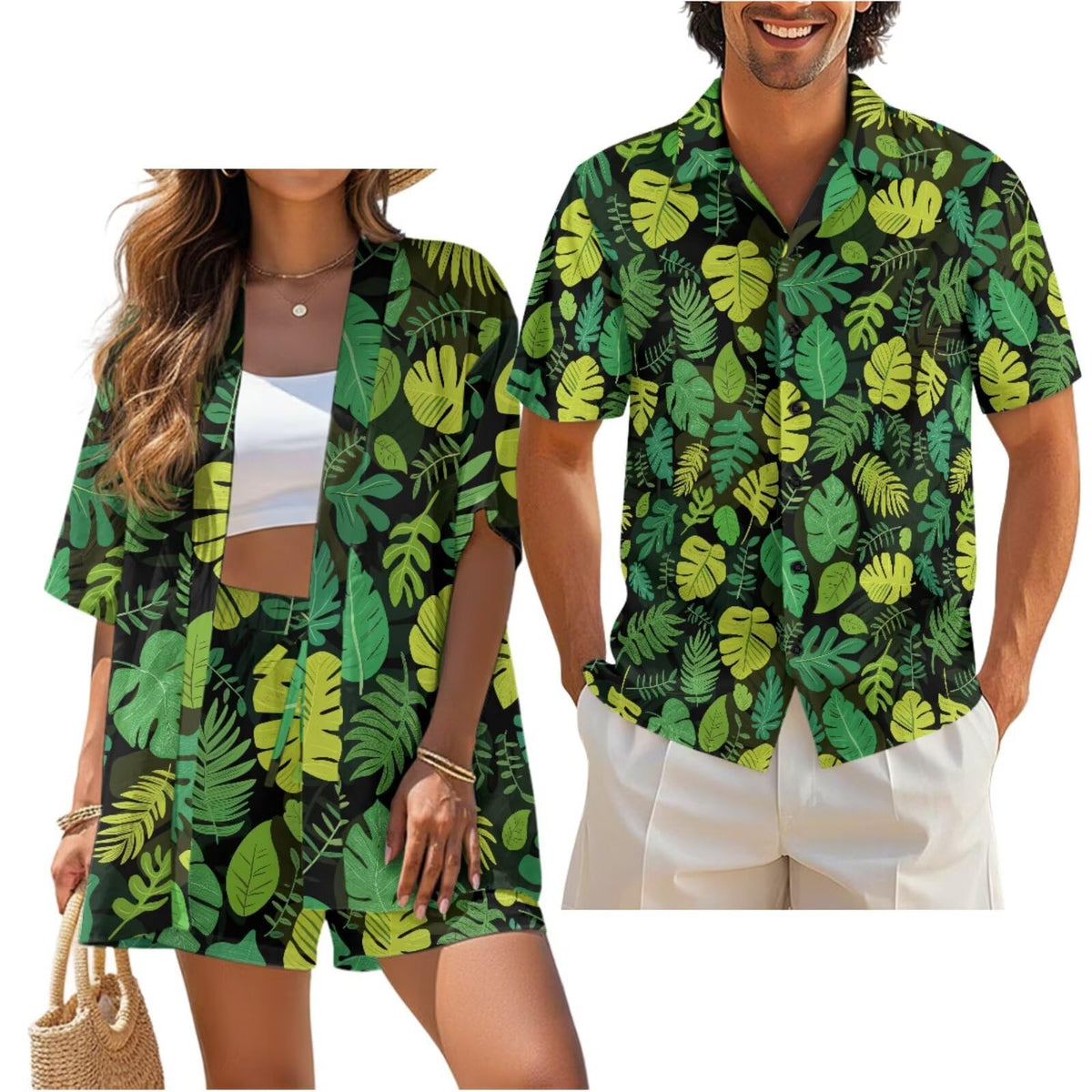 Matching Hawaiian Outfits for Couples Beach Sets Women 2 Piece Outfits Vacation Sets Men Shirt for Luau Party