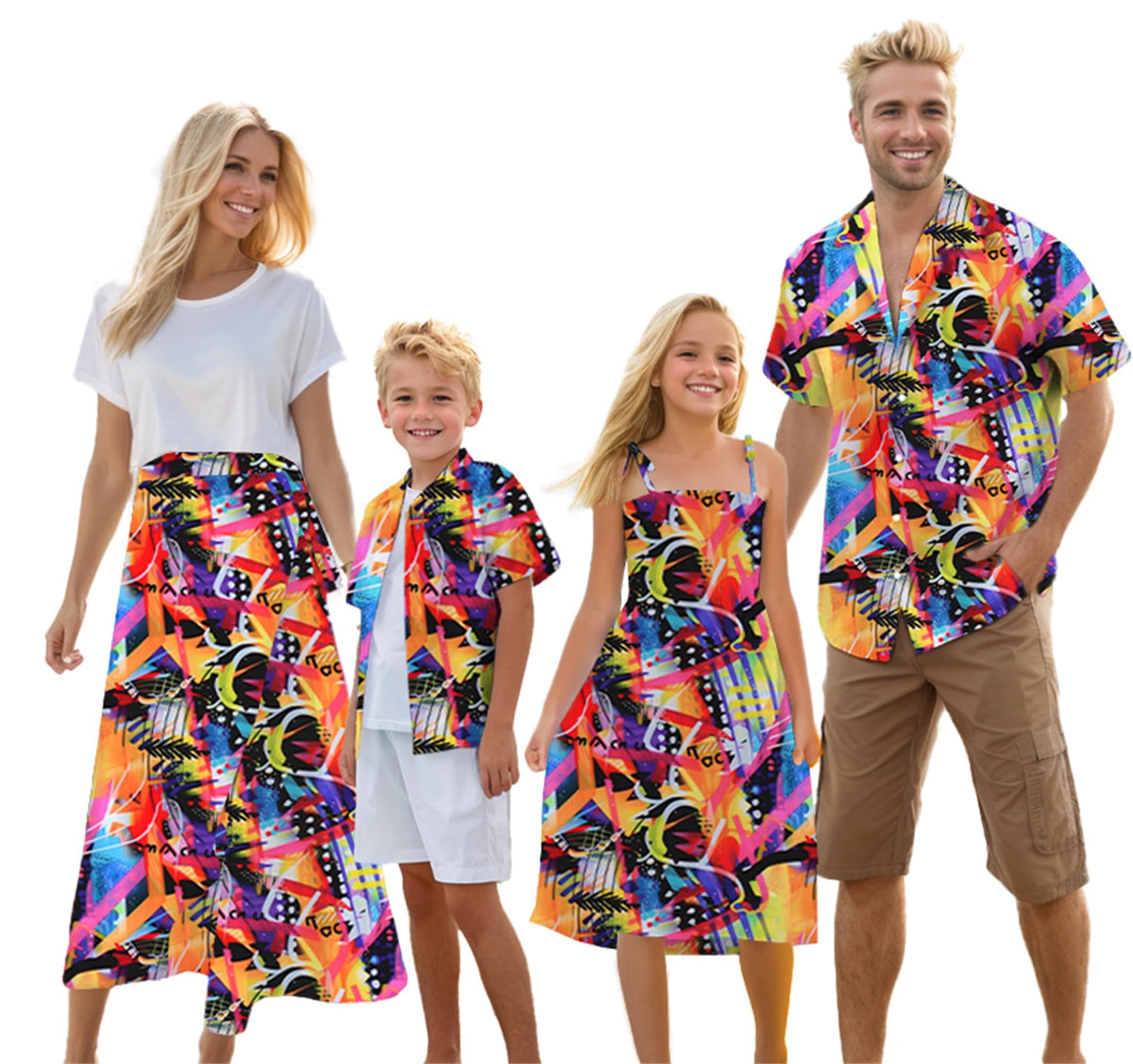Cromoncent Matching Hawaiian Outfits for Family, Dad and Son Matching Luau Beach Tropical Shirts Mommy Daughter Tropical Sets