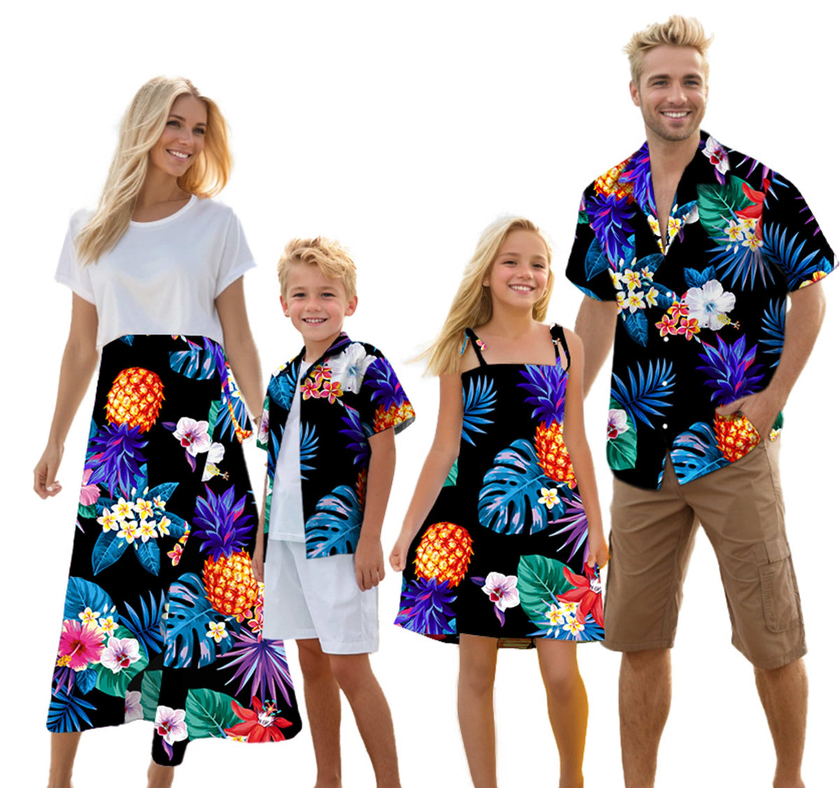 Cromoncent Matching Hawaiian Outfits for Family, Dad and Son Matching Luau Beach Tropical Shirts Mommy Daughter Tropical Sets