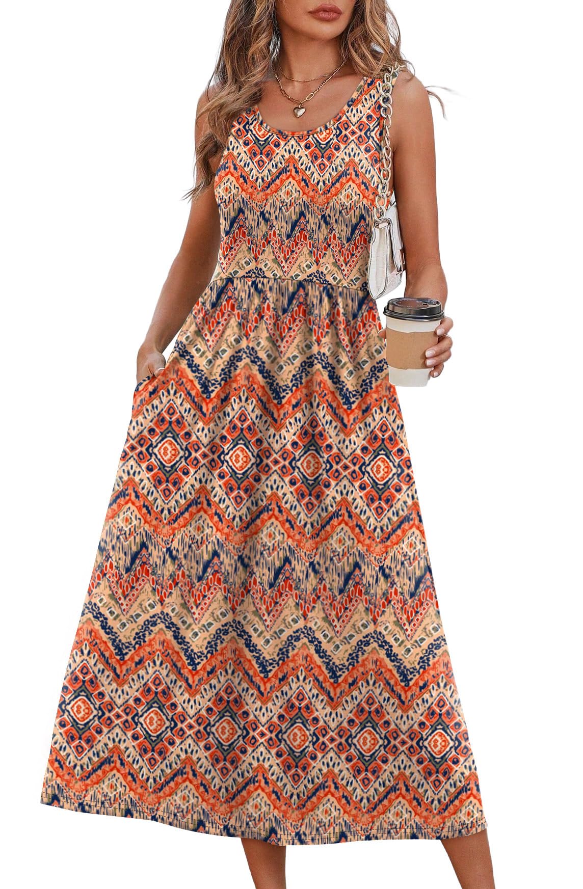 WIHOLL Summer Dresses for Women Flowy Casual Midi Dress Beach Vacation Sundresses with Pockets