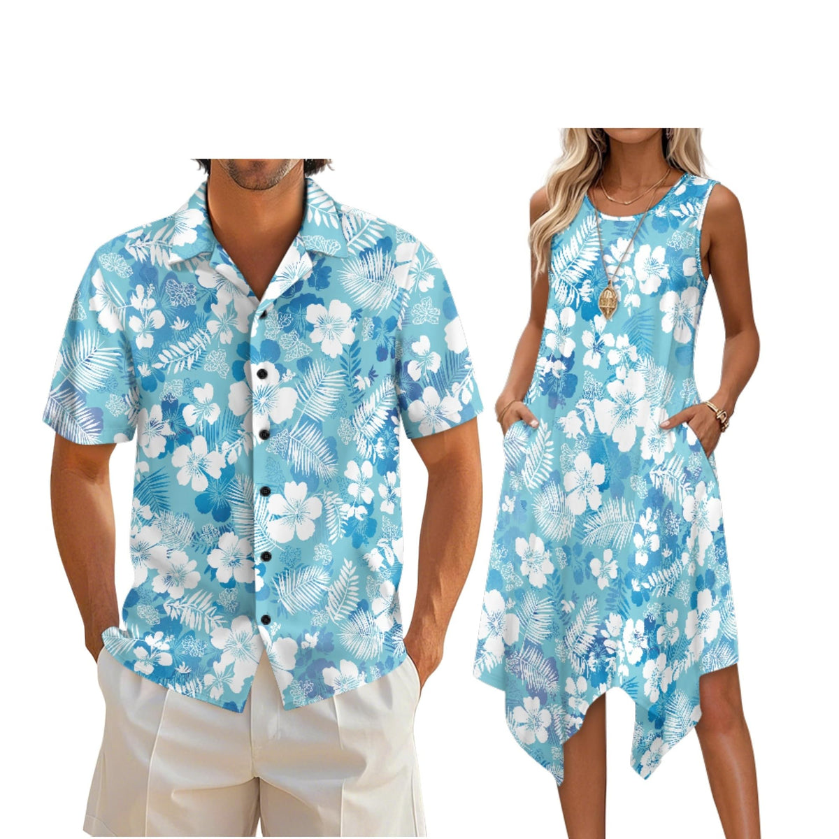 Couple Matching Outfit Hawaiian Men's Button Down Shirt Sleeveless Sundresses Dress Summer Dress for Women 2026