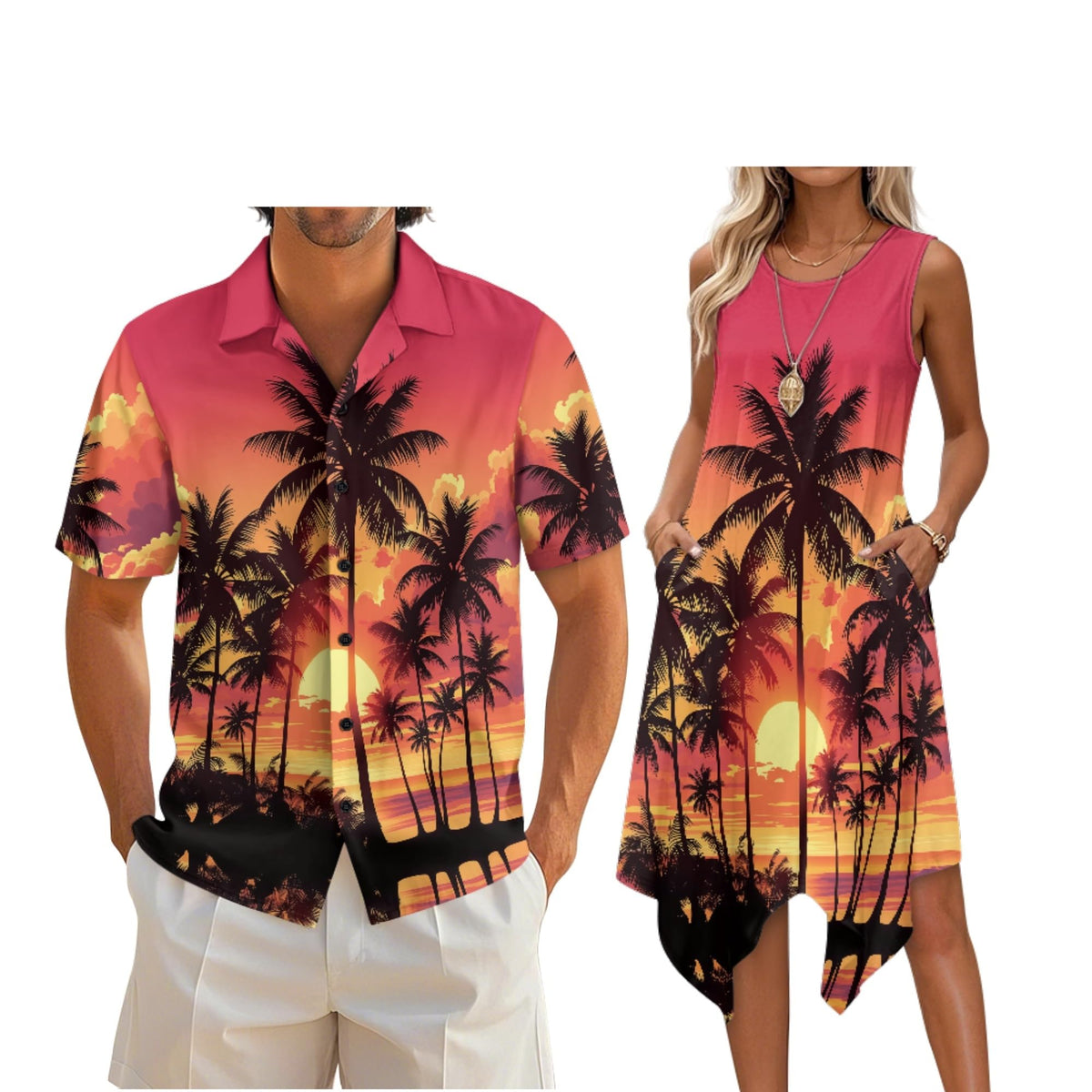 Couple Matching Outfit Hawaiian Men's Button Down Shirt Sleeveless Sundresses Dress Summer Dress for Women 2026