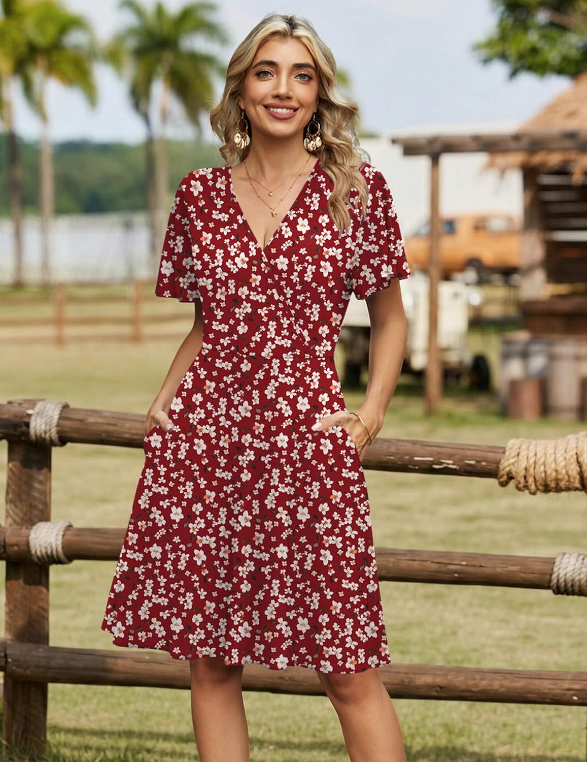 Zeagoo Womens Summer Dresses Wrap V Neck Dress Floral A-Line Ruffle Sleeve Casual Sundress with Pockets 2026