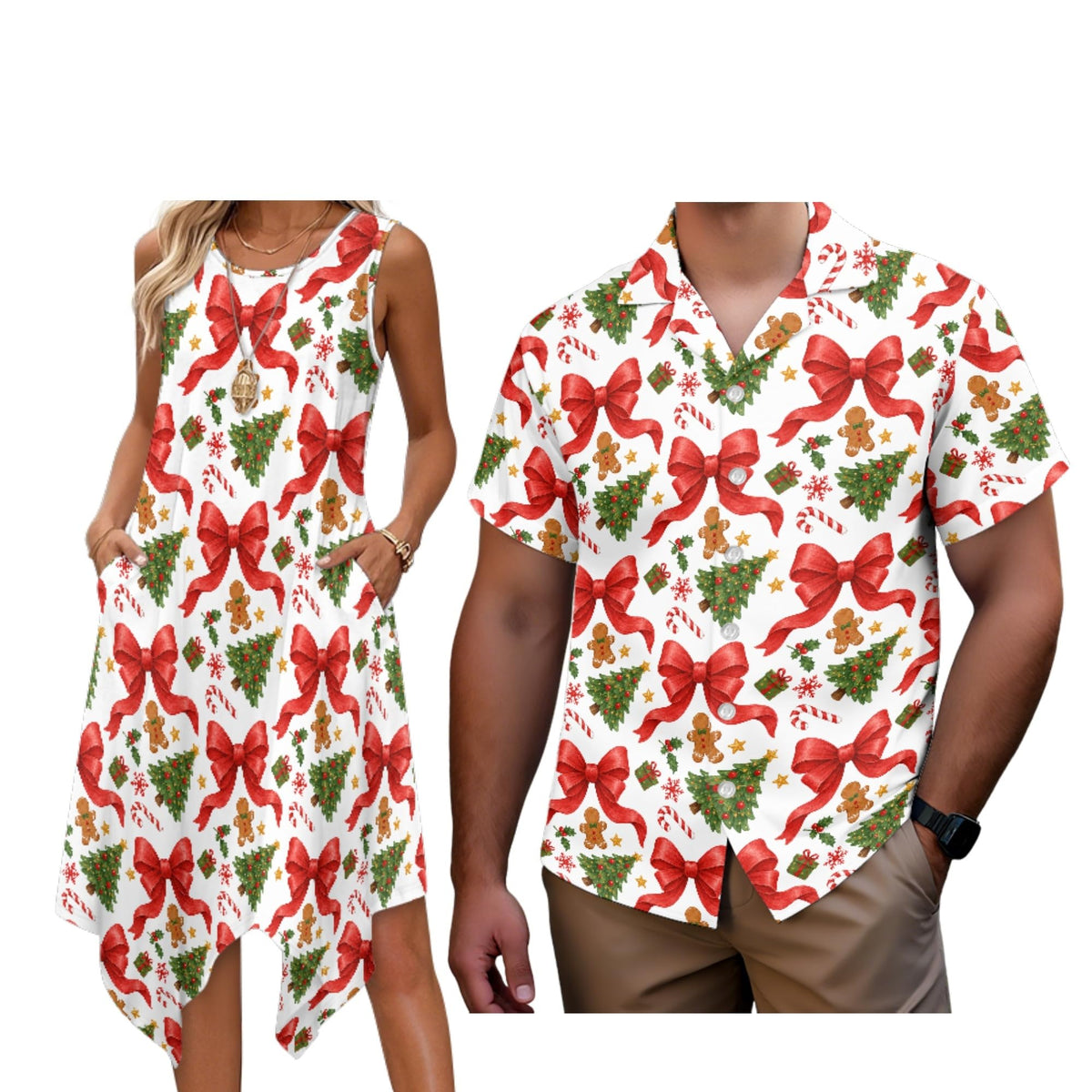 Matching Hawaiian Outfits for Couples Womens Asymmetrical Midi Dress Mens Beach Shirts Short Sleeve Button Up Shirt