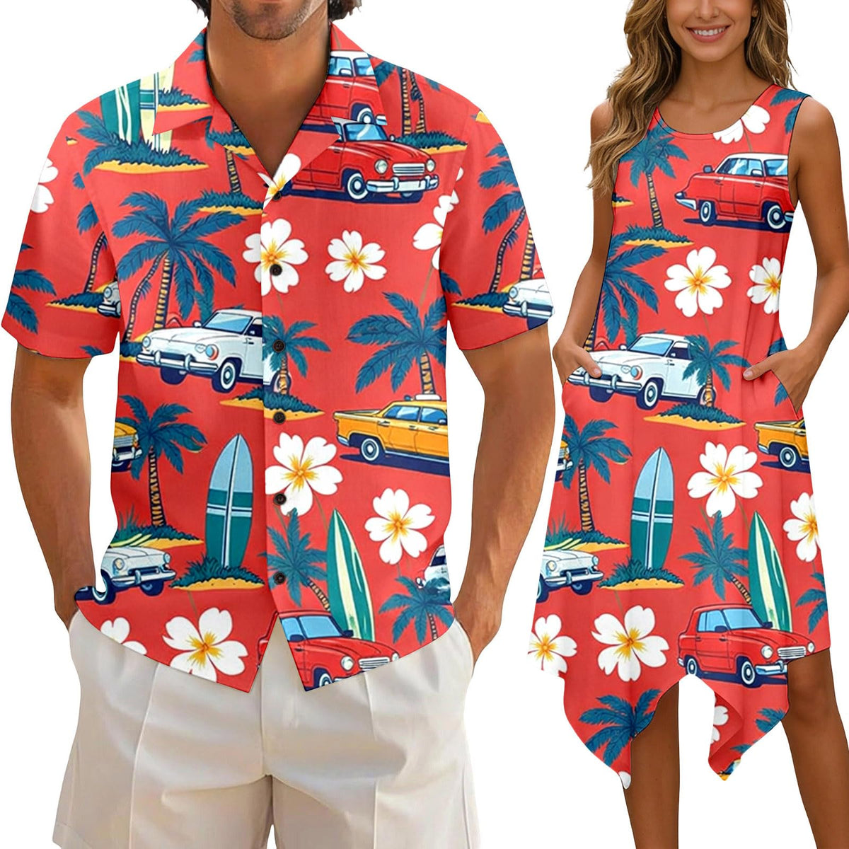 Matching Hawaiian Outfits for Couples Beach Vacation Tropical Print Women