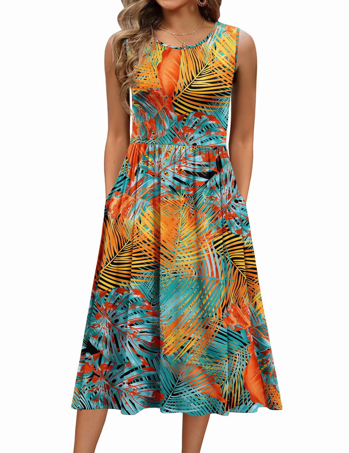 Zeagoo Women's Summer Tank Midi Dress with Pockets Floral Sleeveless A-Line Casual Loose T-Shirt Dresses Beach Sundress 2026