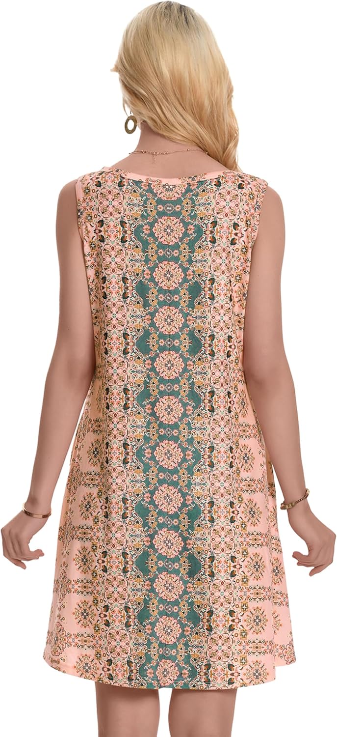 elescat Summer Dresses for Women Boho Sleeveless Pocket Tshirt Sundresses