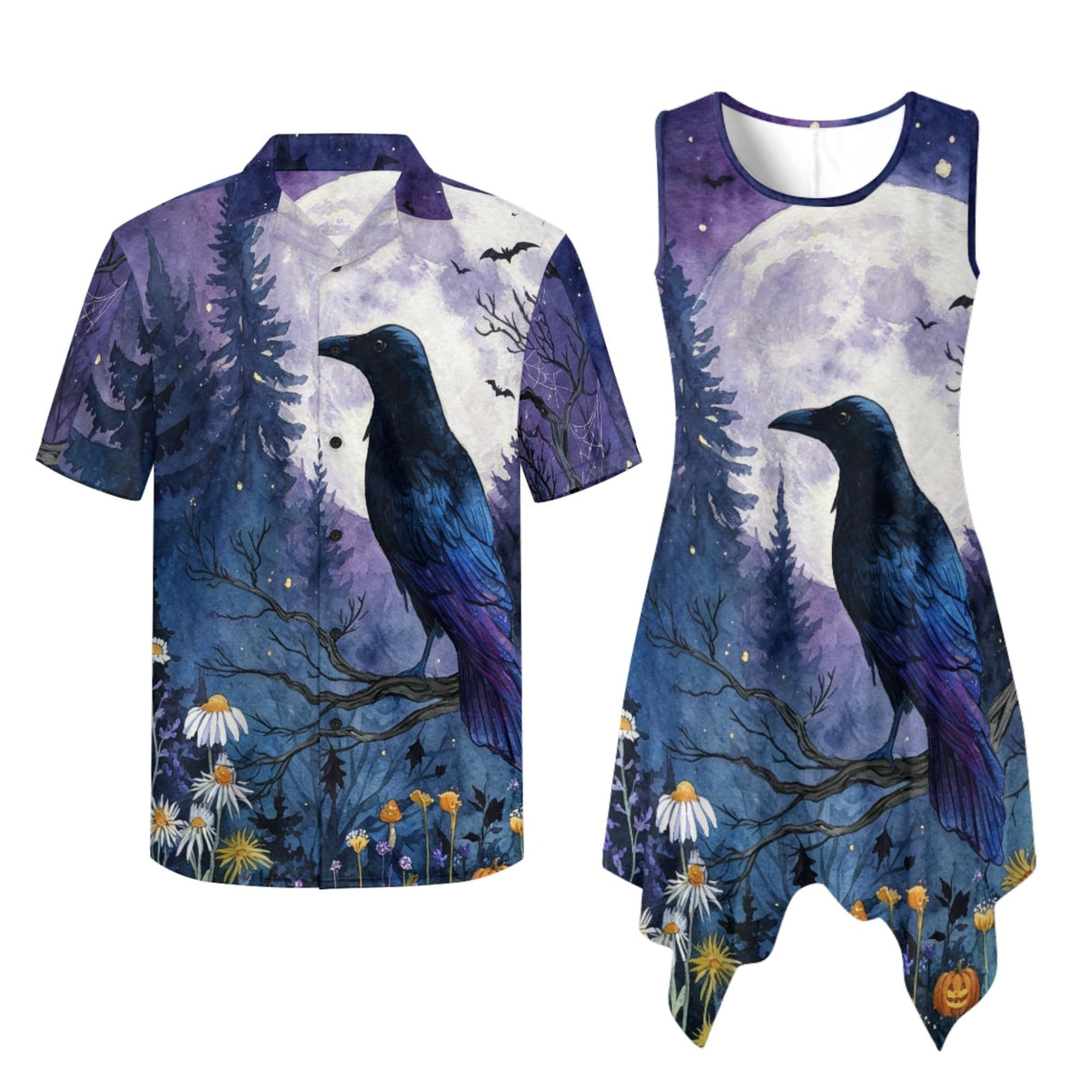 TOADDITDO Couple Shirts and Dress Matching Outfit Womens Sleeveless Flared Mini Sundress or Mens Buttons Hawaiian Aloha Shirt