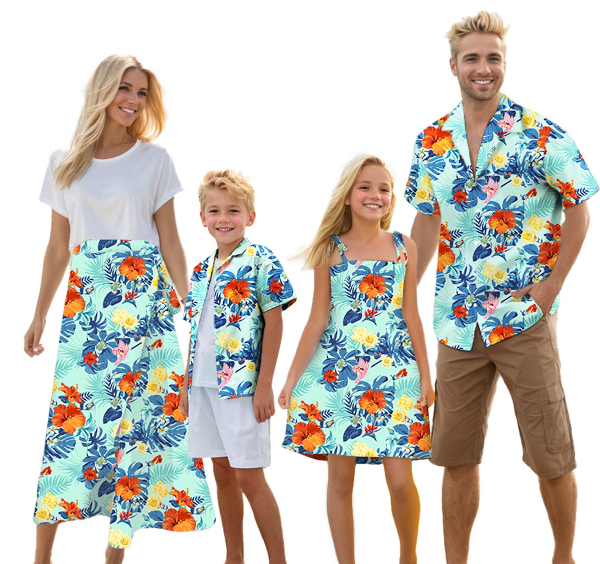 Cromoncent Matching Hawaiian Outfits for Family, Dad and Son Matching Luau Beach Tropical Shirts Mommy Daughter Tropical Sets